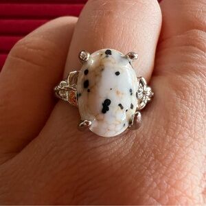 Dalmatian Jasper Silver-Tone Oval Ring - White/Black